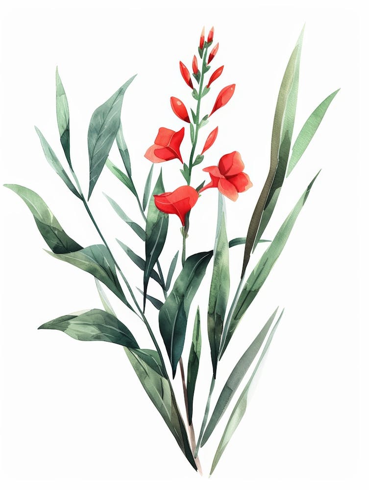 Red Flower Watercolor Painting