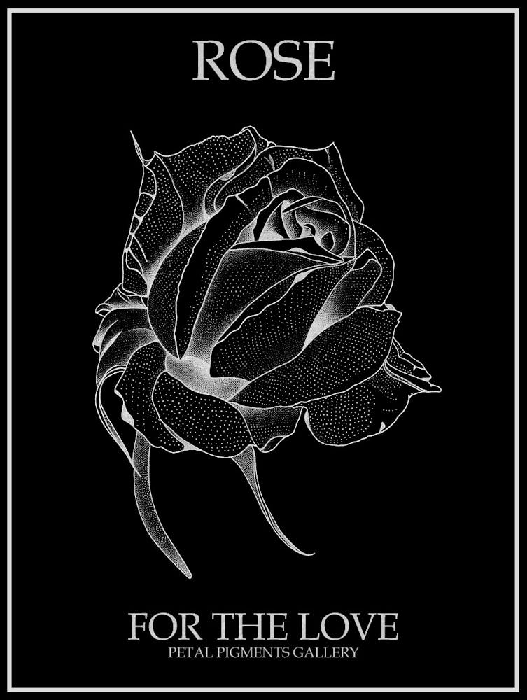 Rose Line Drawing 3 Poster Inverted