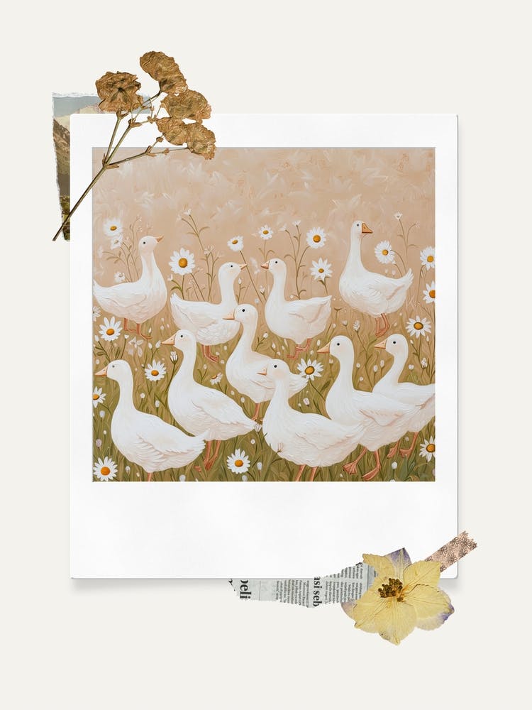 Scrapbook White Ducks Fairycore Painting 1