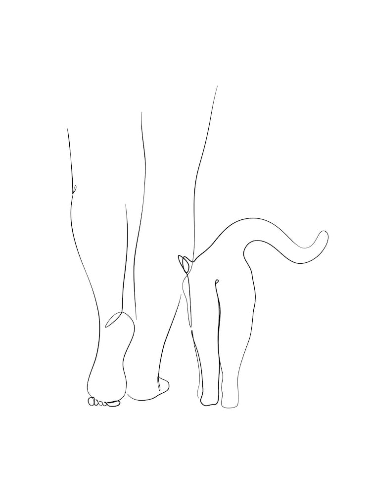 Woman and cat line art