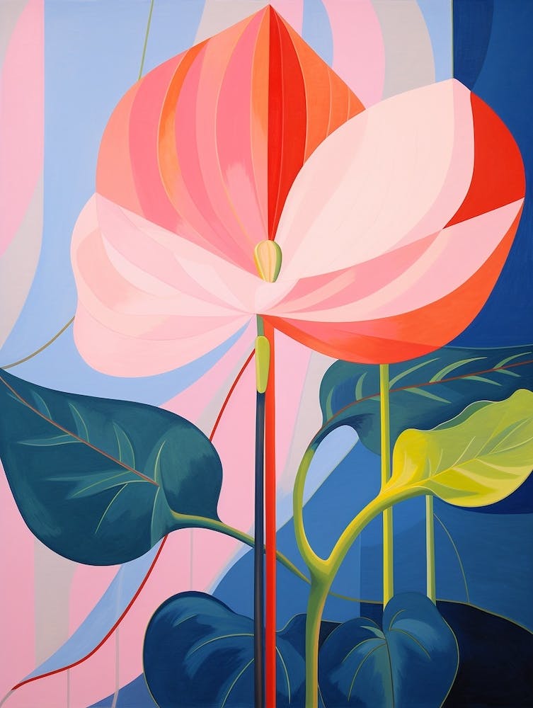 Flamingo Flower Anthurium 3 Hilma Af Klint Inspired Pastel Flower Painting
