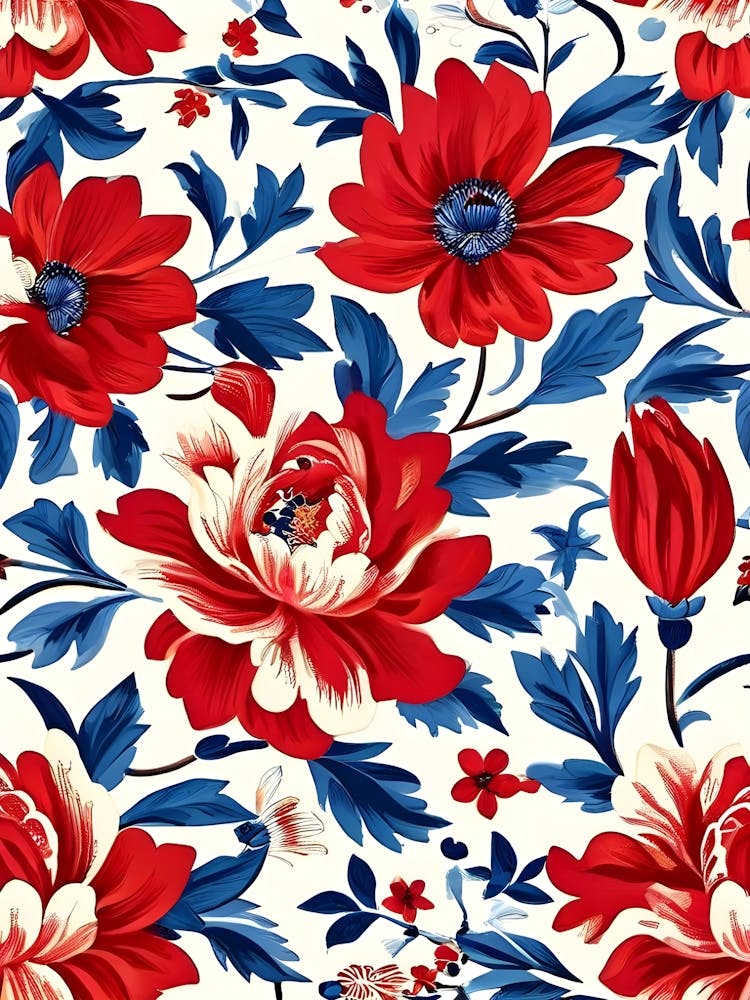 Red And Blue Floral Pattern