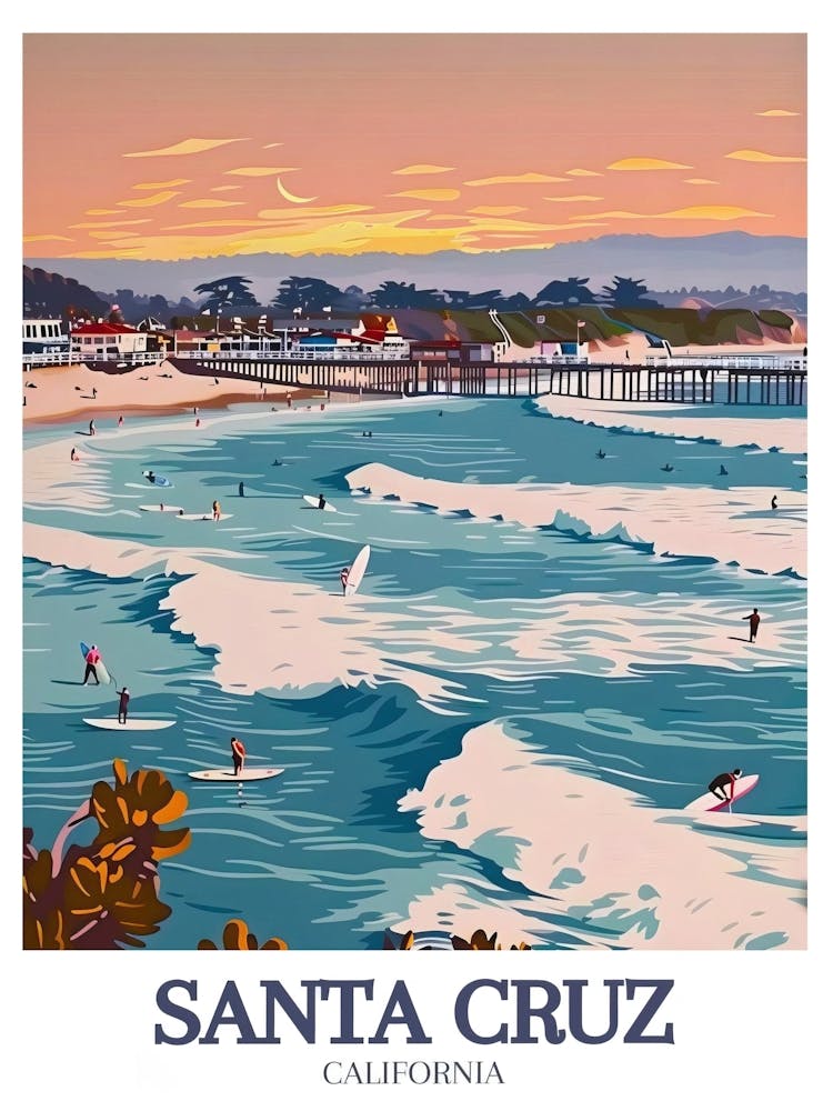 Santa Cruz Poster Santa Cruz Art Santa Cruz Print Santa Cruz Wall Art Santa Cruz Beach Poster Santa Cruz Boardwalk Art