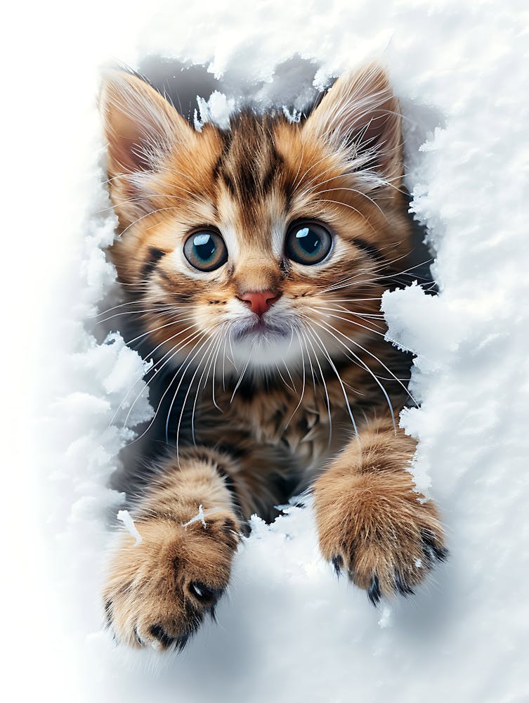 Cute Kitten Cat Peeking From Snow 11