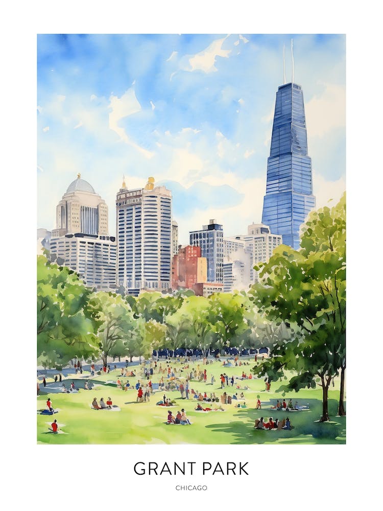 Grant Park 6 Chicago Watercolour Travel Poster