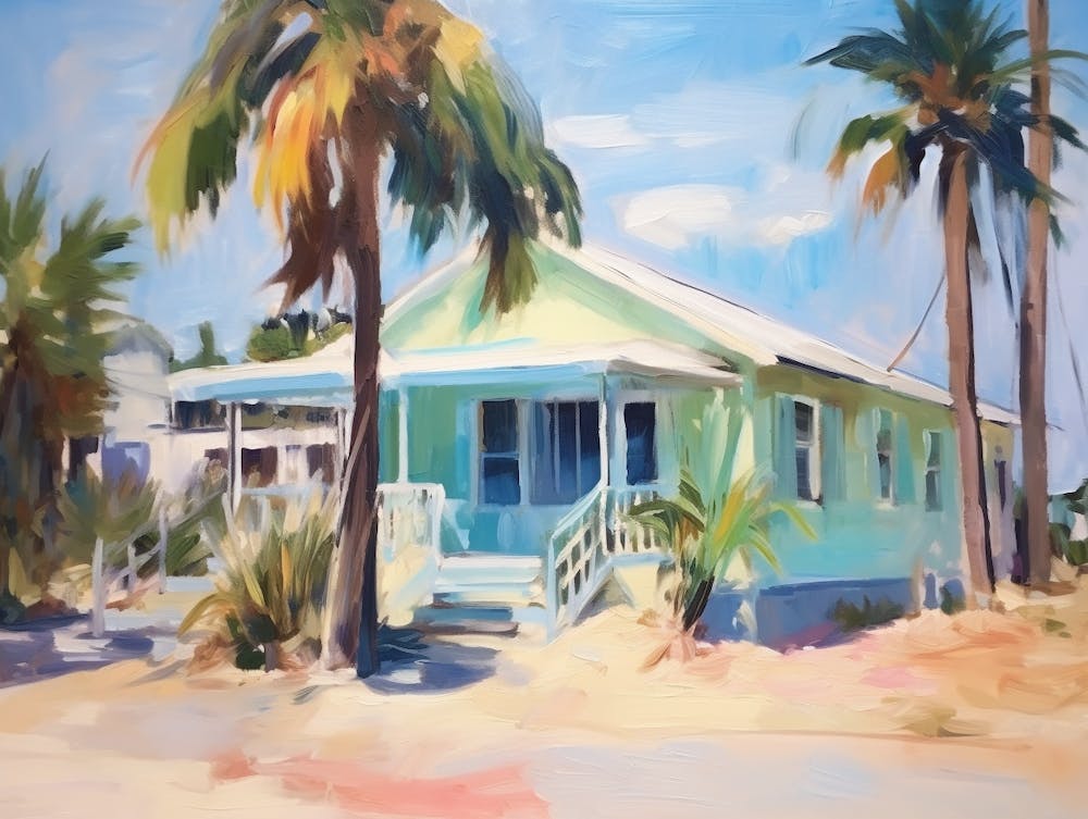 Beach House with Palm Trees
