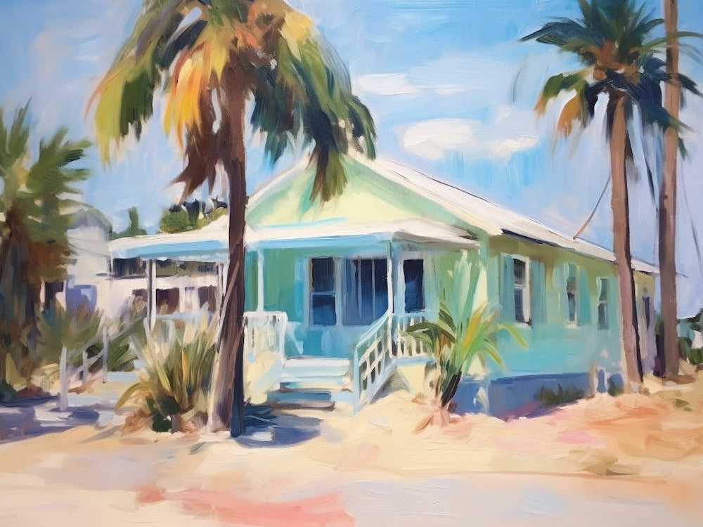 Beach House with Palm Trees