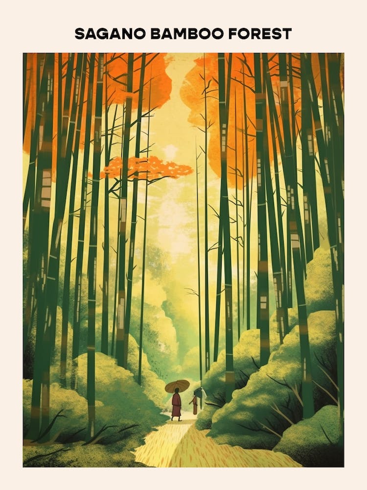 Sagano Bamboo Forest Midcentury Travel Poster