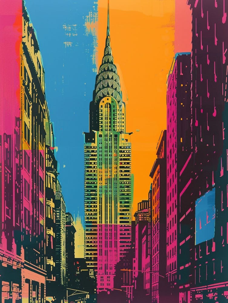 Chrysler Building New York Illustration Sérigraphique Colorée 2