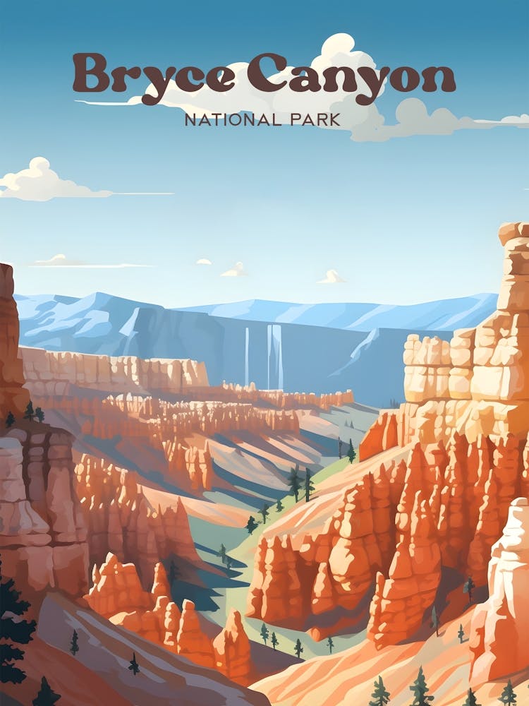 Bryce Canyon National Park Vintage Modern Travel Illustration