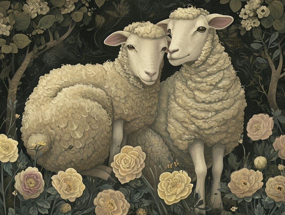 Floral Animal Illustration Sheep 3