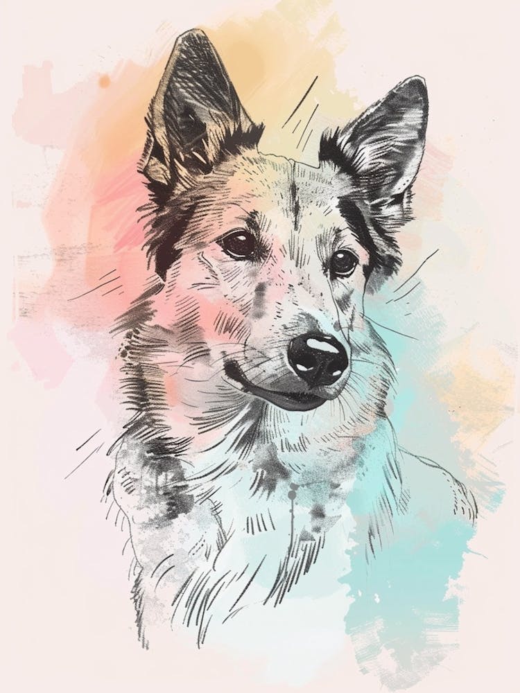 Collie Dog Pastel Line Illustration  2