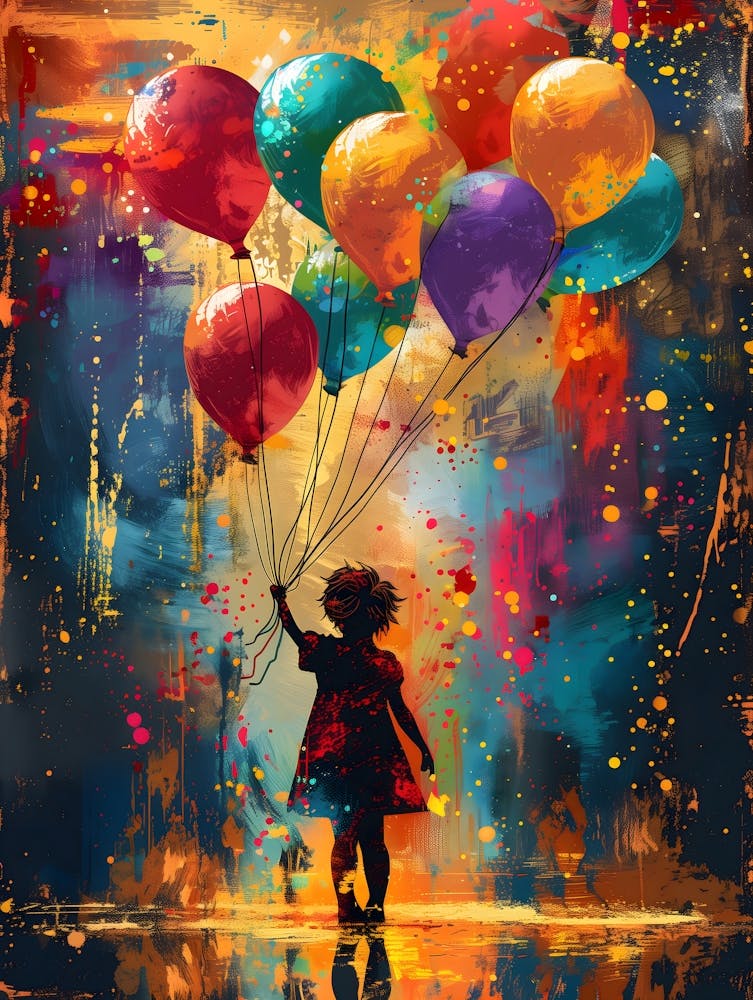 Fille Aux Ballons, Couleurs Vibrantes, Audacieuses, Pop Art 1