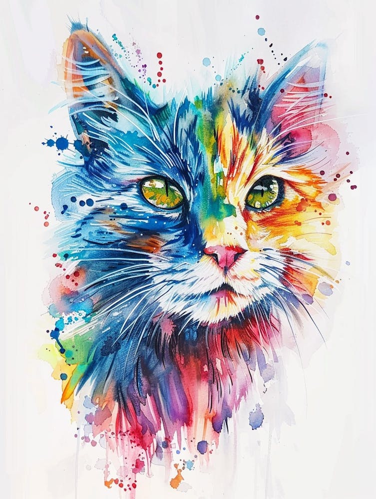 Cat Colourful Watercolour 3