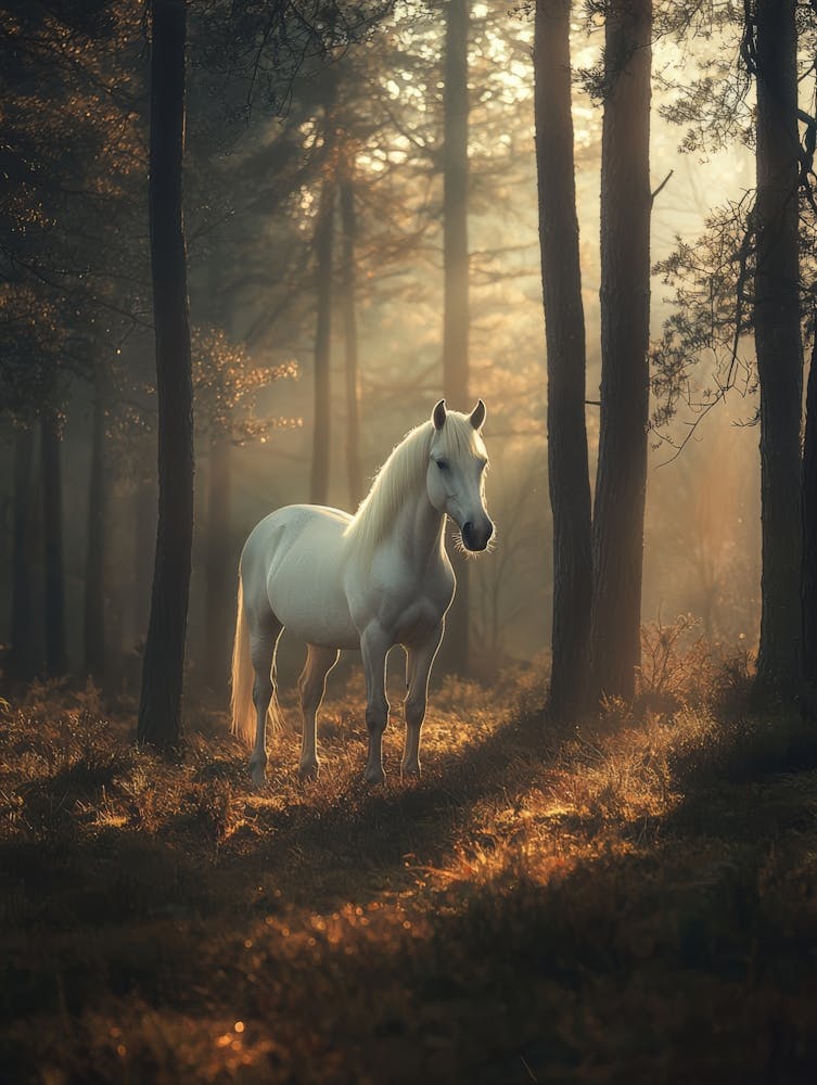 White Horse In The Forest. Generated AI. 3
