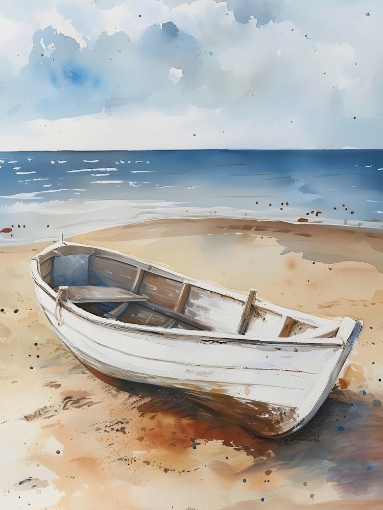 Watercolor Boat On The Beach