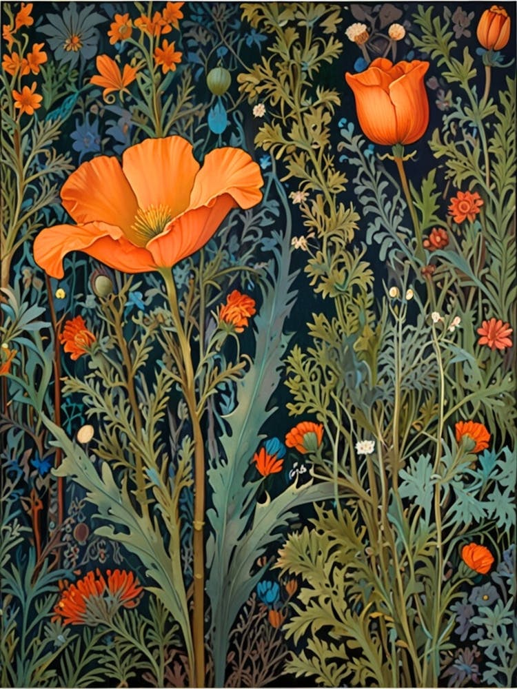 William Morris Poppies In The Meadow