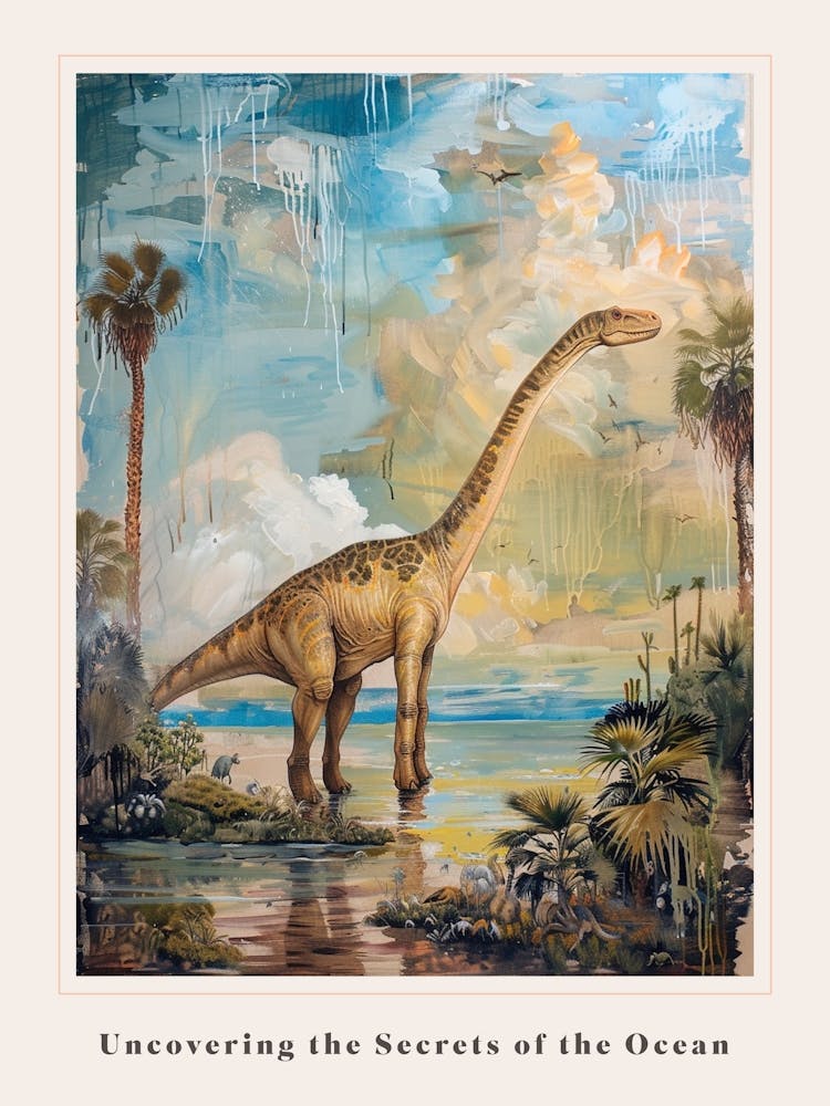 Dinosaur By The Sea Painting 3 Poster