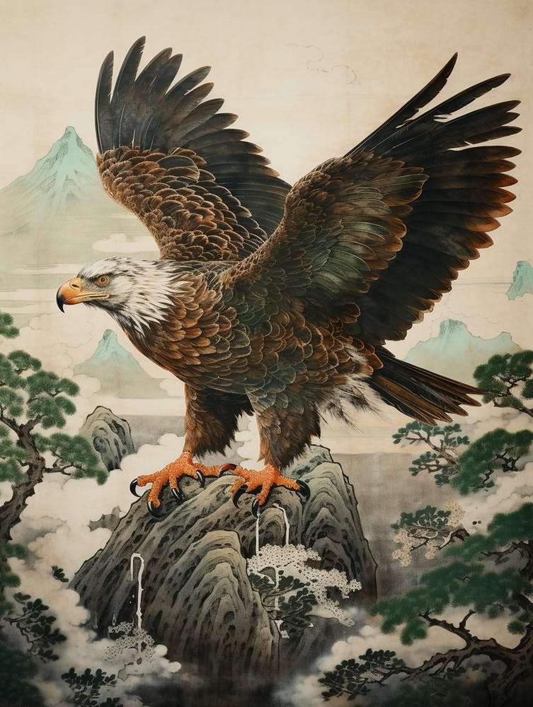 Peinture d'oiseau inspirée d'Ohara Koson Aigle 1