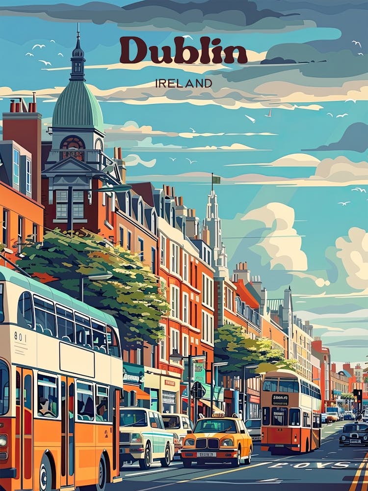 Dublin Ireland Cityscape Travel Illustration