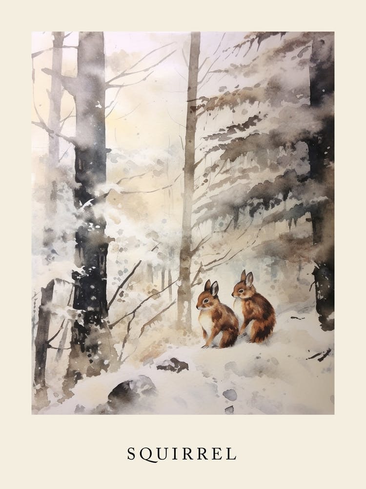 Winter Watercolour Squirrel 1 Poster