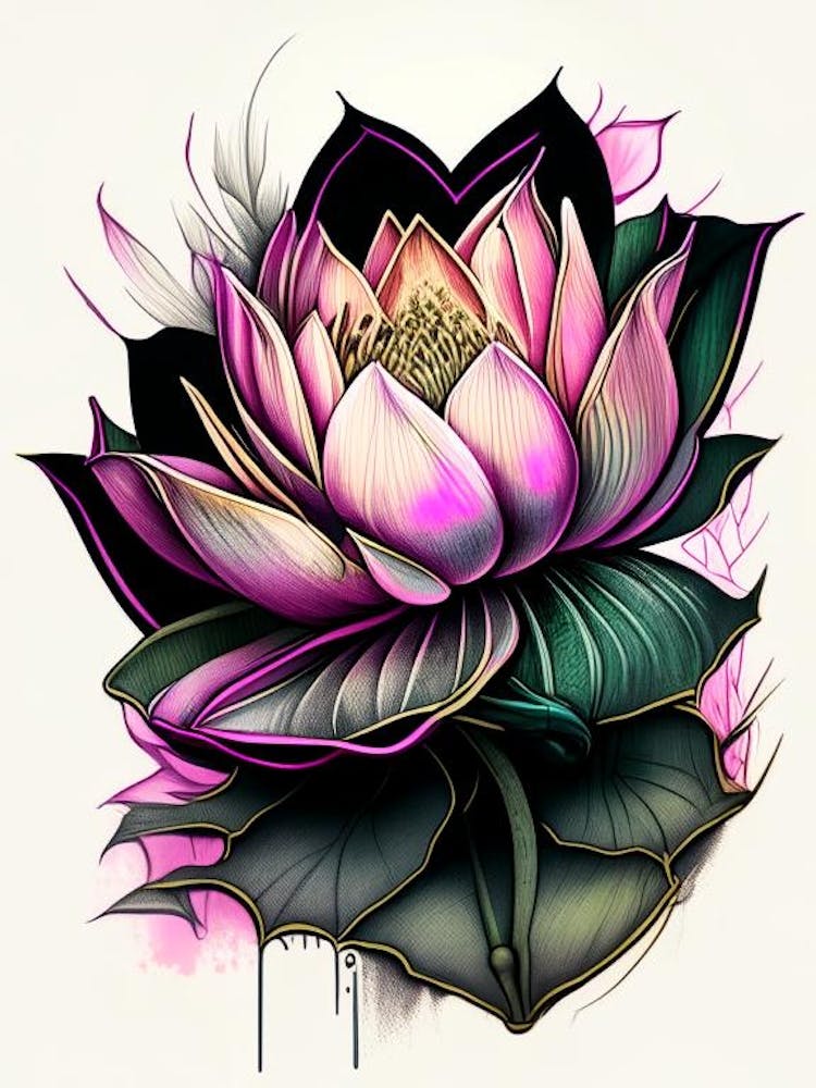Lotus Flower In Garden Graffiti 4