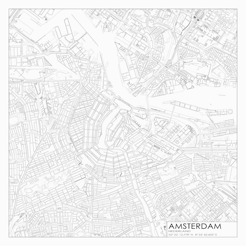 Amsterdam, Nederland, City Map Black On White Blueprint Design