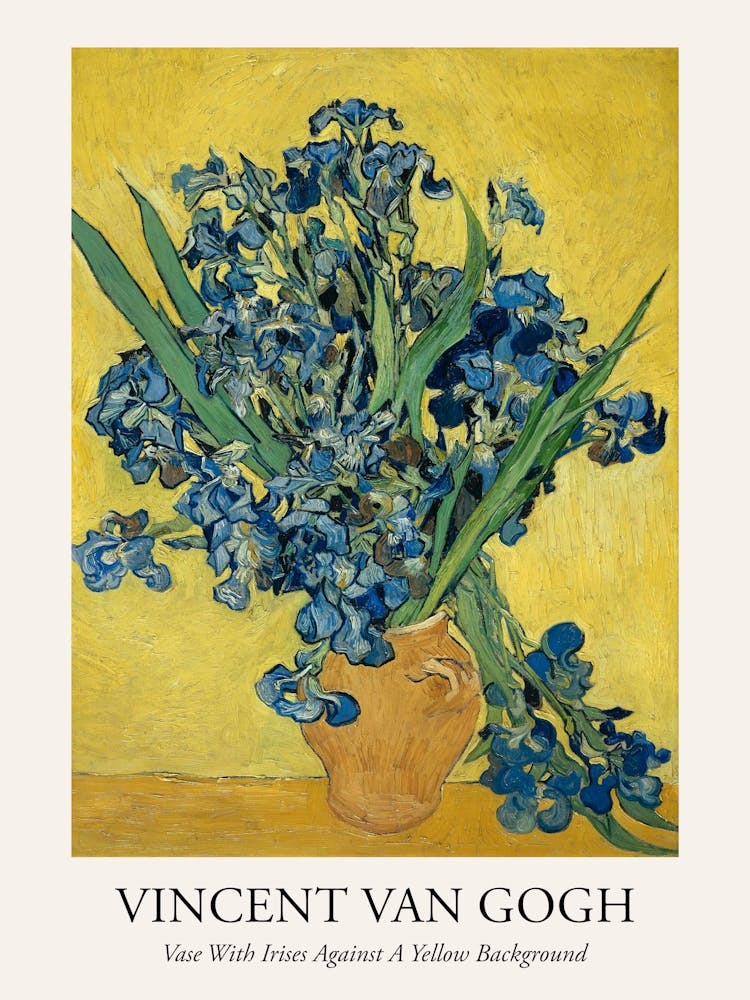 Vase With Irises Against A Yellow Background, Vincent Van Gogh Poster