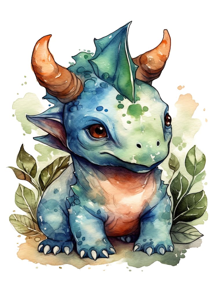 Triceratops Cute Dinosaur Watercolour 3