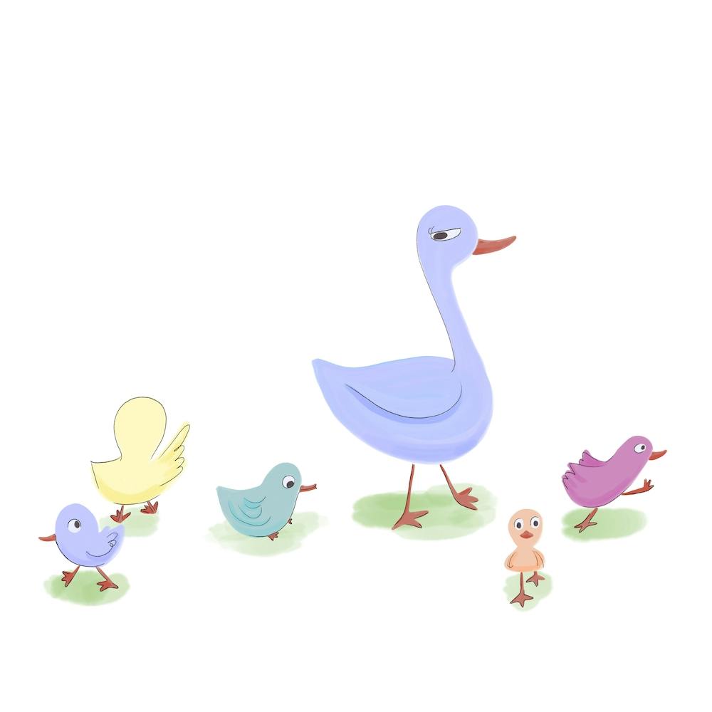Purple Mummy Duck And Ducklings Square