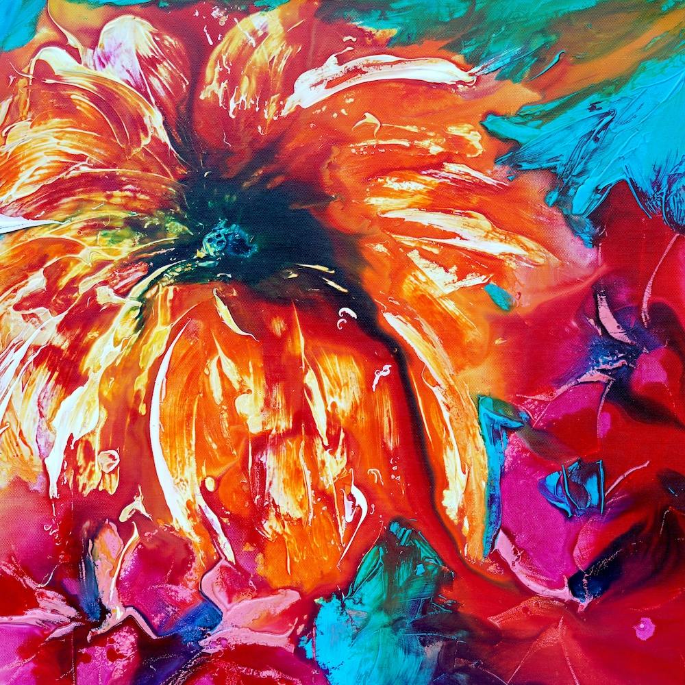 Peinture Florale Tropicale Colorée 3 Carré