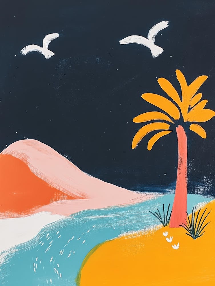 Palm Tree And Seagulls