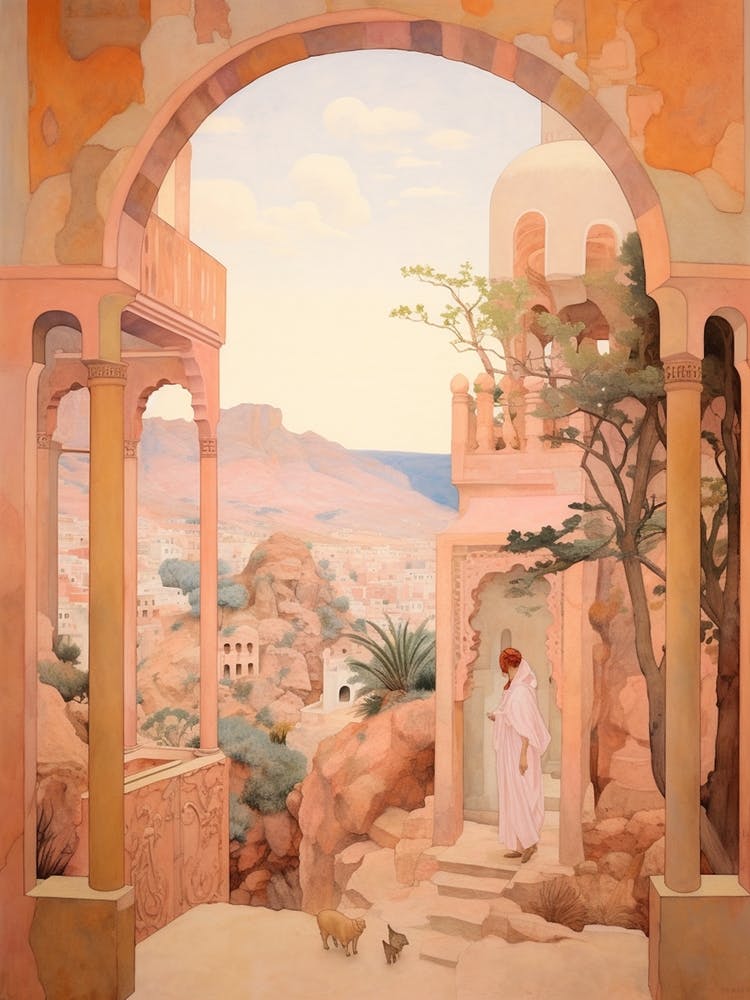 Canary Islands Spain 1 Vintage Pink Travel Illustration