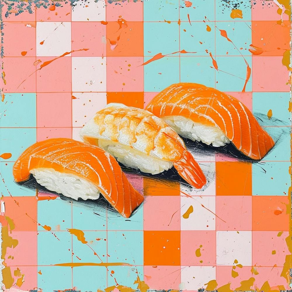 Nigiri Sushi Checkerboard Background 2