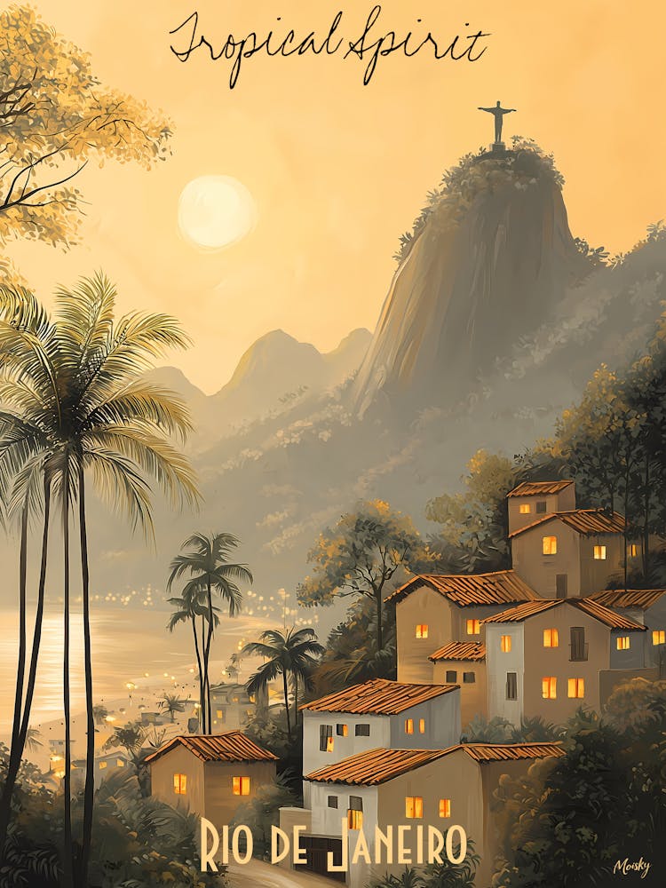 Rio de Janeiro, minimalistische Palette in sanften Tönen, Aquarell-Poster