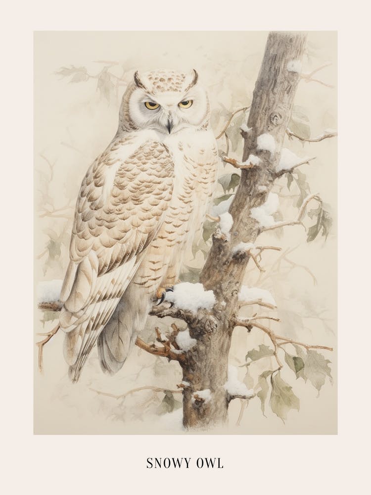 Vintage Bird Drawing Snowy Owl 3 Poster