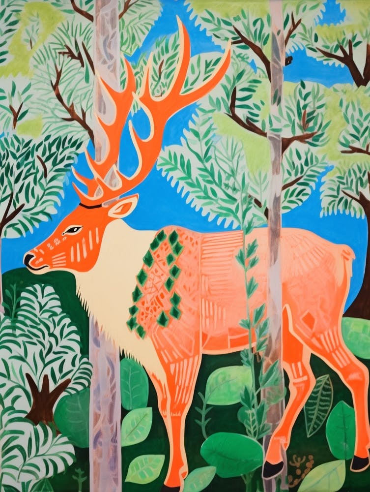 Maximalistische Tiermalerei Elch 3