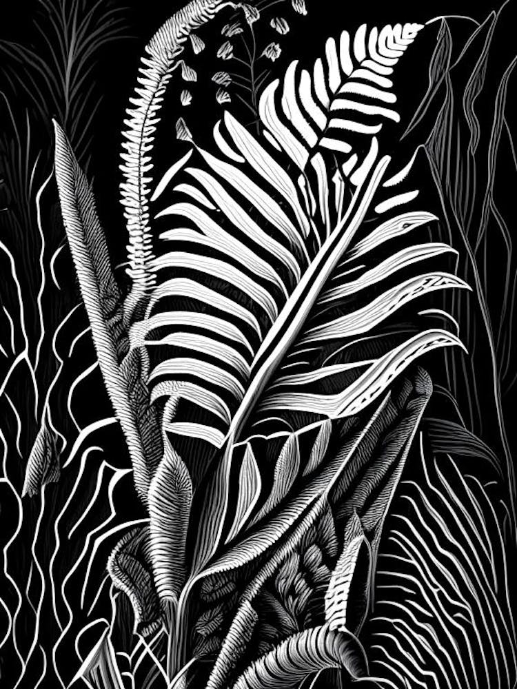 Hart's Tongue Fern Wildflower Linocut 2