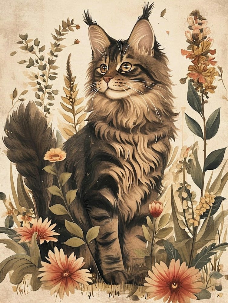 Maine Coon Cat Japanese Illustration 2