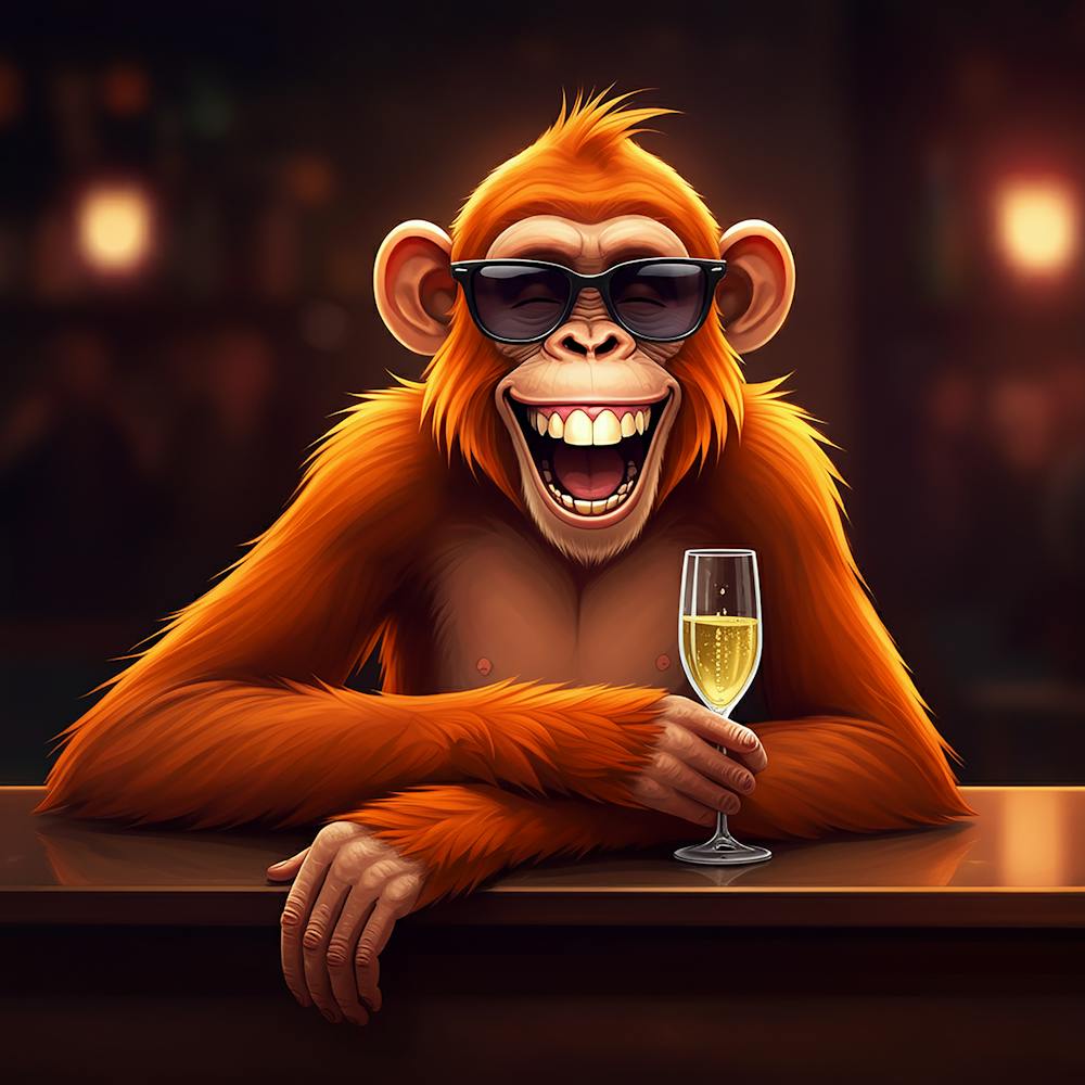 Affe mit einem Glas Wein