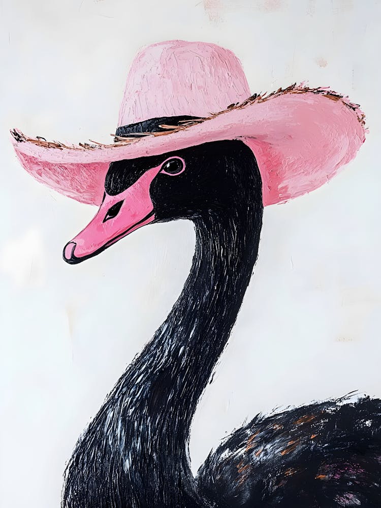 Schwarzer Schwan mit rosa Hut