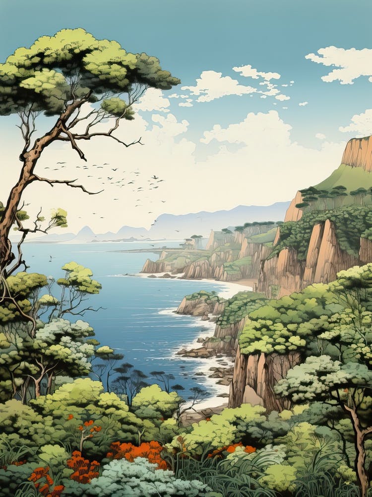 Aogashima Island In Tokyo, Ukiyo E Drawing 3
