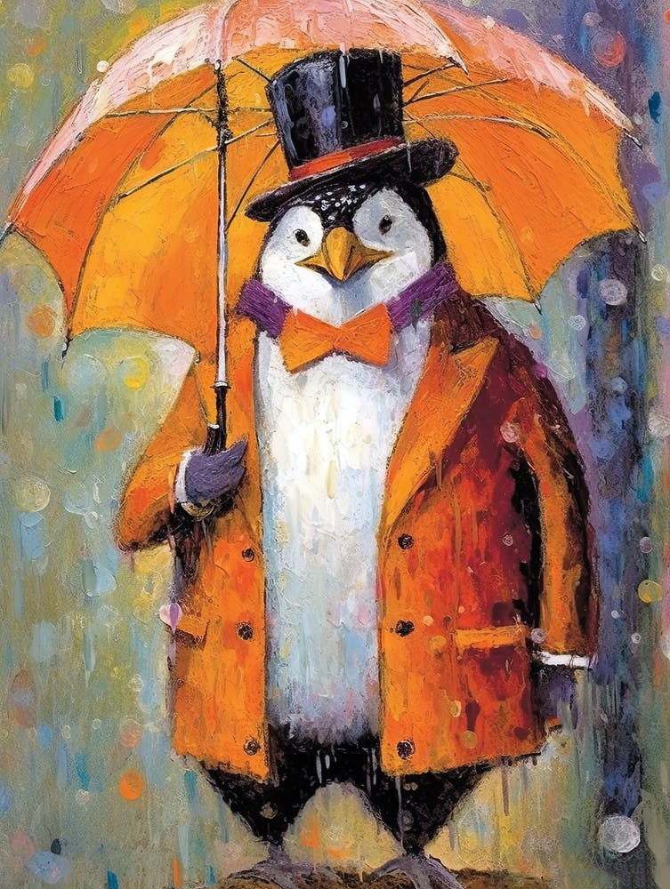 Fashionable Penguin With Umbrella