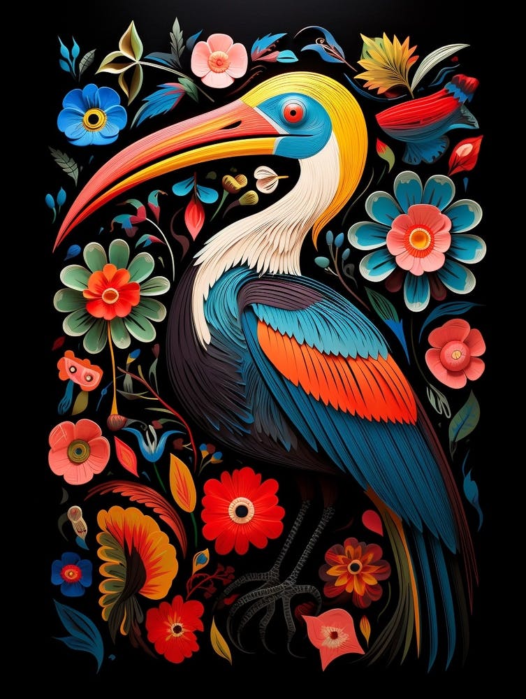 Illustration d'Oiseau Folk Pélican Brun 2
