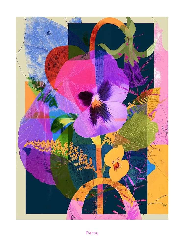 Pansy 1 Neon Flower Collage Poster