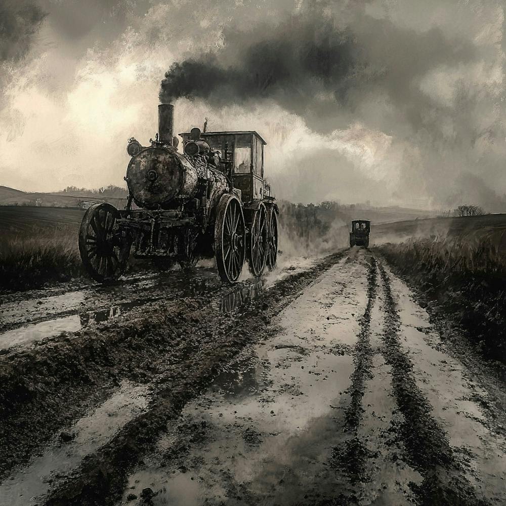 Steam Locomotive On A Muddy Road