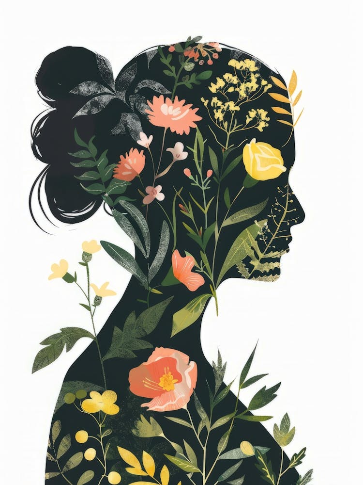 Silhouette Of A Woman With Flowers 2