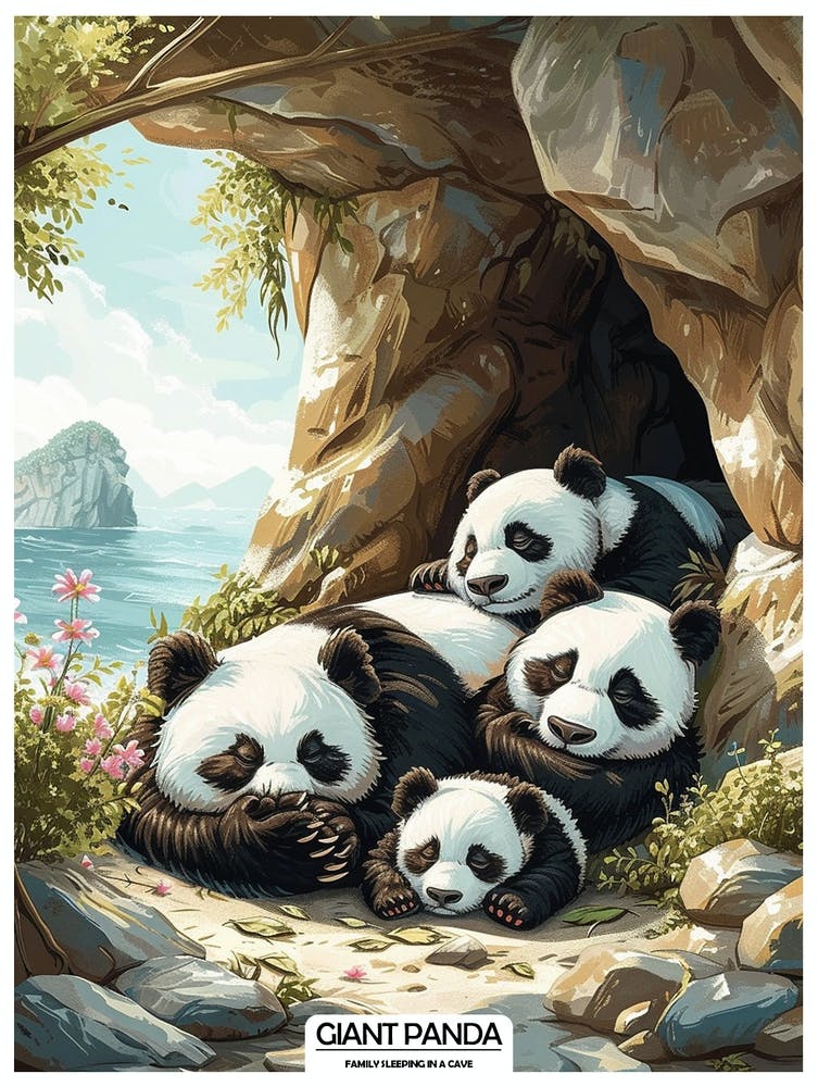 Giant Panda Family Sleeping In A Cave Poster 2