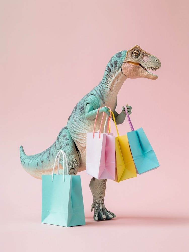 Pastel Toy Dinosaur With Shopping Bags 1