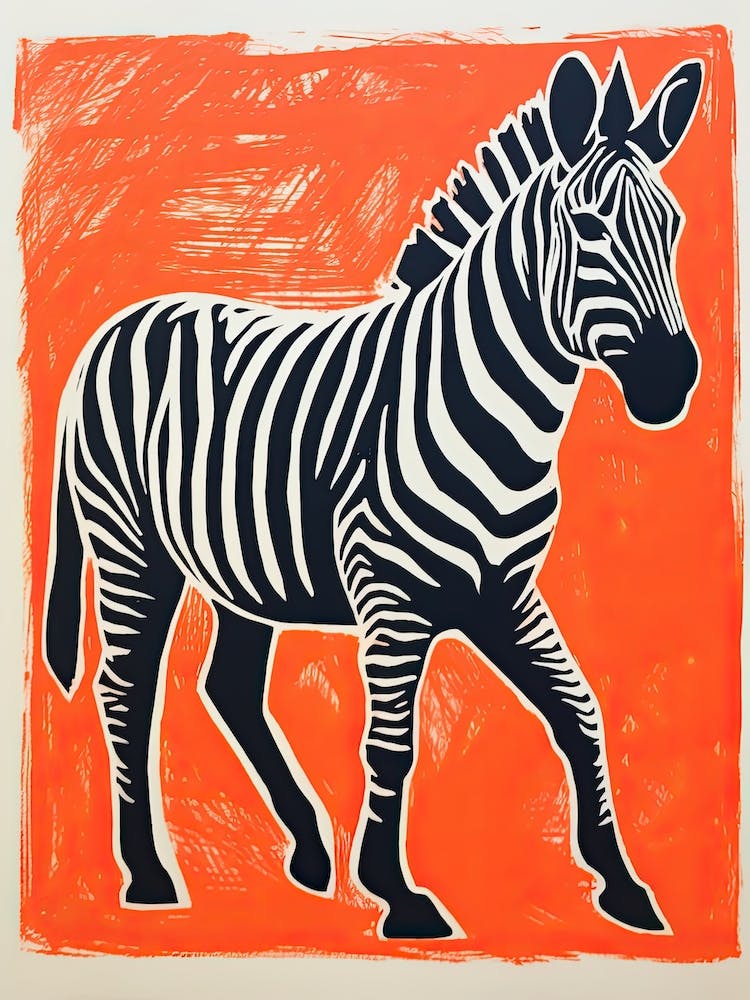 Zebra, Woodblock Animal  Drawing 2